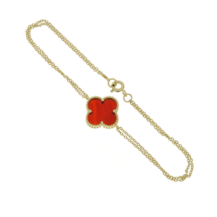 Zlatý dámsky náramok s červeným agátom CLOVER K01.073.F1.A.CER