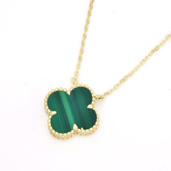 Zlatý dámsky náhrdelník K01.073.E1 CLOVER s Malachitom (450 mm)